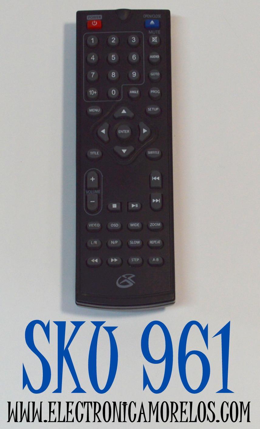 CONTROL REMOTO ORIGINAL PARA REPRODUCTORES DE DVD GPX / COMPATIBLE CON SINTONIZADOR Y GRABADOR DE TV DIGITAL GPX TVRT149B / NUMERO DE PARTE REM-D202-KH / HG-A29 1-14 / D202BKH / D200B / D202BK / DH300B / REM-DH300B-K2 / D1816 / WS-118 / SA-230