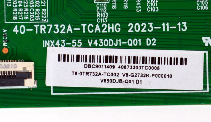 T-CON ORIGINAL NUEVA PARA TV INSIGNIA / NUMERO DE PARTE T8-0TR732A-TC002 / 40-TR732A-TCA2HG / INX43-55 V430DJ1-Q01 / V8-G2732K-P000010 / DBC9011409 / DISPLAY V650DJB-Q01 / MODELO NS-65F501NA26 - Imagen 2