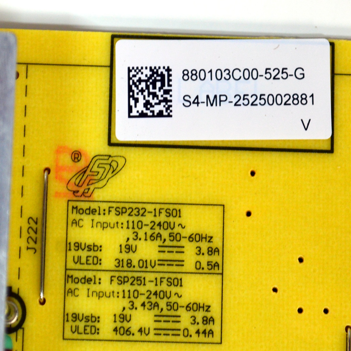 FUENTE DE PODER ORIGINAL PARA TV SONY / NUMERO  DE PARTE 880103C00-525-G / FSP232-1FS01 / FSP251-1FS01 / 1-024-567-11 / 9OC2320501 / 25V009901 / S4-MP-25225002881 / 252301112 / DISPLAY HV750QUB-F9M / MODELO K-75S20CM2 / K75S20CM2 - Imagen 3
