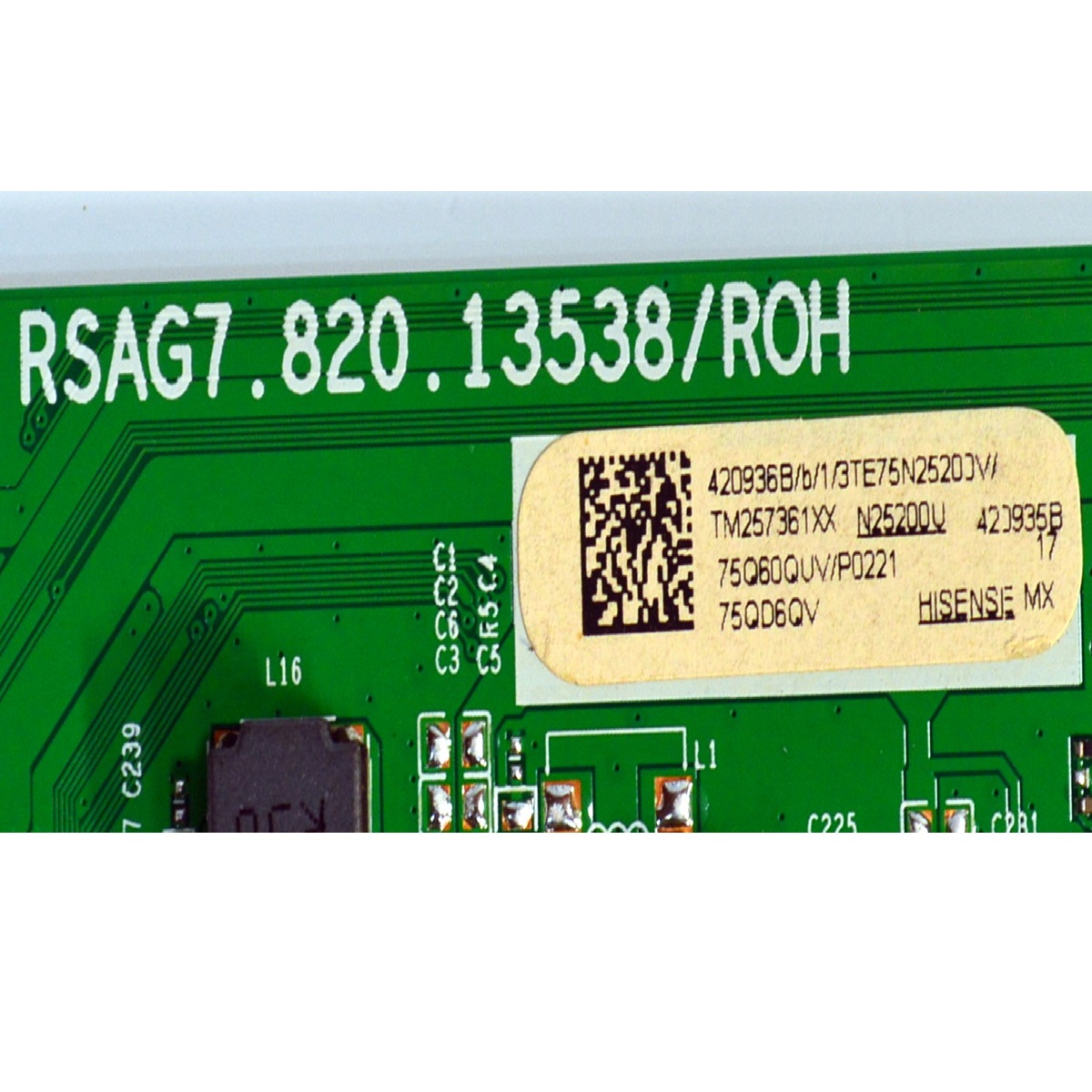 MAIN ORIGINAL PARA TV HISENSE QLED 4K UHD HDR VIDAA / NUMERO DE PÀRTE 420936 / RSAG7.820.13538/ROH / 420935 / 75Q60QUV/P0221 / N25200U / PANEL HD750K1U41-T0L5B1 / DISPLAY JR745R3HD0Y / MODELO 75QD6QV / 75QD6QV 75Q60QUV - Imagen 2