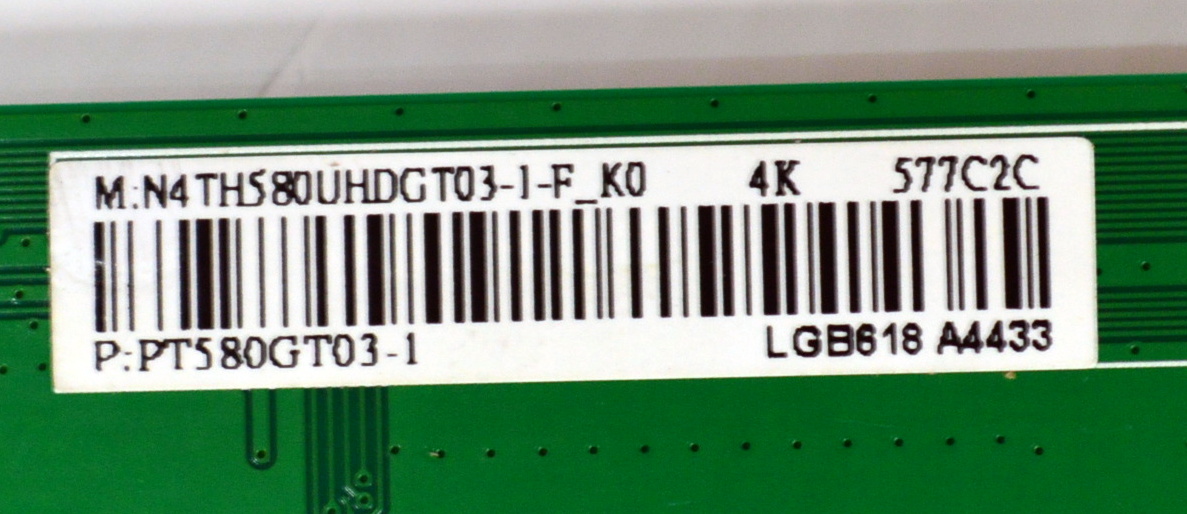 T-CON ORIGINAL PARA TV EVL / NUMERO DE PARTE N4TH580UHDGT03 / N4TH580UHDGT03-1-F_K0 / PT580GT03-1 / 577C2C / PANEL D58-A30 / PT580GT03-1 / DISPLAY PT580GT03-1 VER.1.0 / MODELO 58EVLS4 - Imagen 2