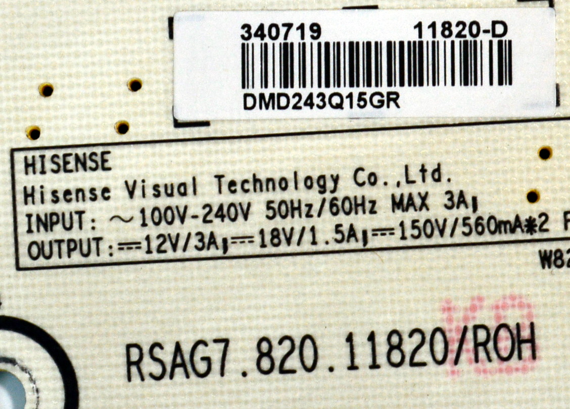 FUENTE DE PODER ORIGINAL PARA TV HISENSE / NUMERO DE PARTE 340719 / RSAG7.820.11820/ROH / HDCEM1 / CQC13134095636 / 11820-D / PANEL HD750HU71-TOL8B1 / DISPLAY HV750QUB-F92 / MODELO 75A6NV - Imagen 2