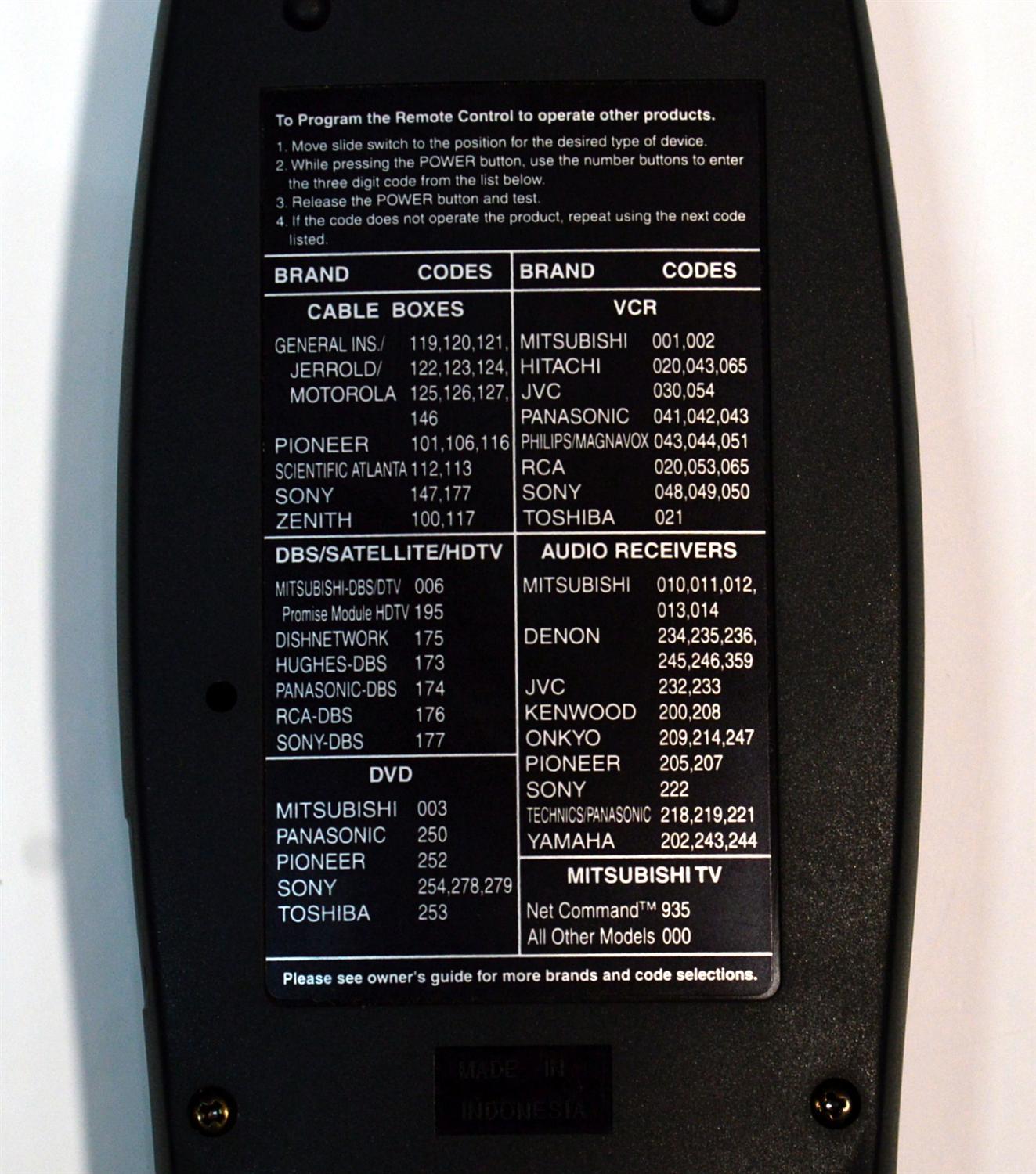 CONTROL REMOTO ORIGINAL DE TV MITSUBISHI ES COMPATIBLE CON VARIOS MODELOS DE TV MITSUBISHI Y ESTA DISEÑADO PARA CONTROLAR FUNCIONES DE TV/DVD/VCR/AUDIO/DTV/CBLE/DBS / NUMERO DE PARTE UR76EC1603-4/ EUR7646Z60/290P123A10 / MODELO LT-40164/WD-60738/WD-82838 - Imagen 3