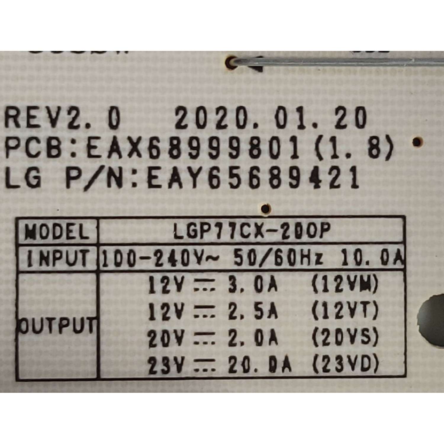 KIT DE TARJETAS PARA TV LG / MAIN EBT66634903 / EAX69775701(1.1) / FUENTE EAY65689421 / EAX68999801(1.8) / EPCA60CA2A / 3PCR02698B / PANEL AC770AQL CPA1 / MODELO OLED77C1PUB.DUSPLJR - Imagen 2