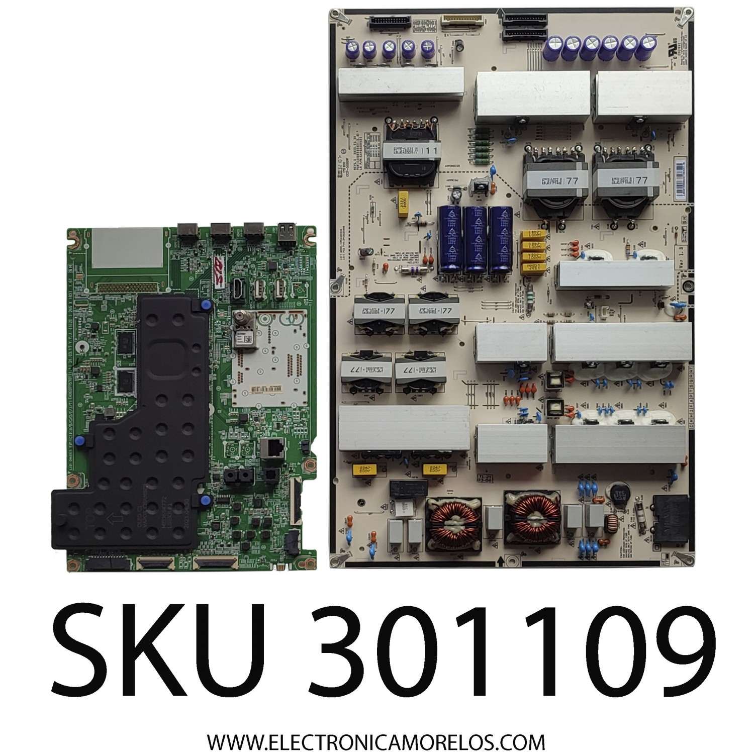 KIT DE TARJETAS PARA TV LG / MAIN EBT66634903 / EAX69775701(1.1) / FUENTE EAY65689421 / EAX68999801(1.8) / EPCA60CA2A / 3PCR02698B / PANEL AC770AQL CPA1 / MODELO OLED77C1PUB.DUSPLJR