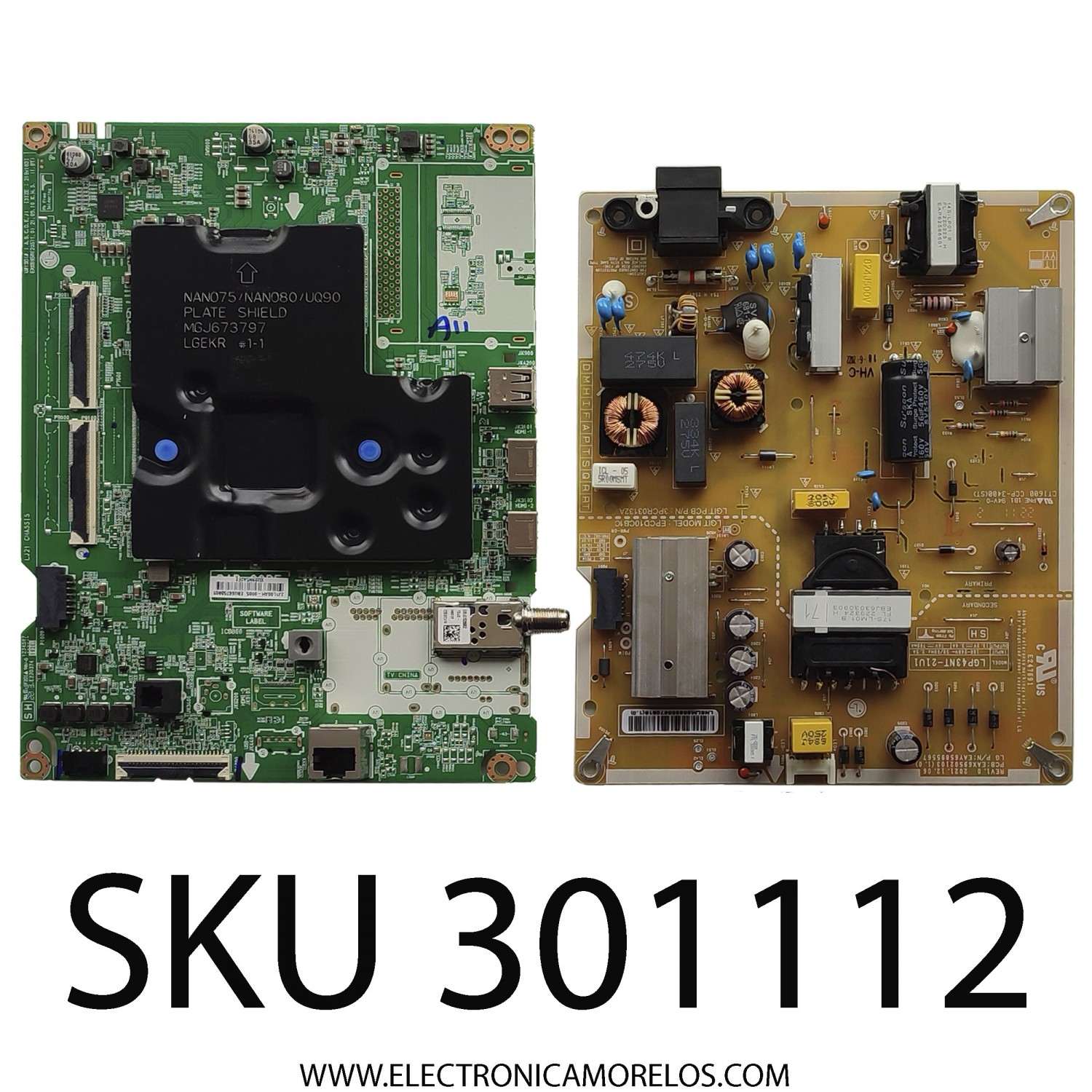 KIT DE TARJETAS PARA TV LG / MAIN EBU66758803 / EAX69581205(1.0) / FUENTE EAY65895567 / EAX69502103(1.0) / LGP43NT-21U1 / PANEL NC430TQG-VHKH3 / DISPLAY PT430GT01-5 VER.1.0 / MODELO 43UQ7590PUB.BUSSLJM