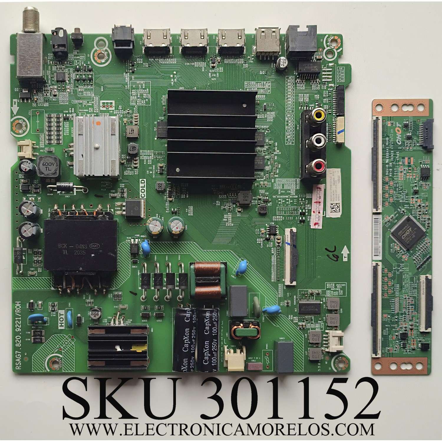KIT DE TARJETAS PARA TV HISENSE / MAIN 263340 / RSAG7.820.9221/ROH / 263341 / T-CON CV580U1-T01 / E3CCBB580004 / PANEL HD580X1U91-L1/S1/GM/ROH / DISPLAY CV580U1-T01 REV:02 / MODELO 58R6E3
