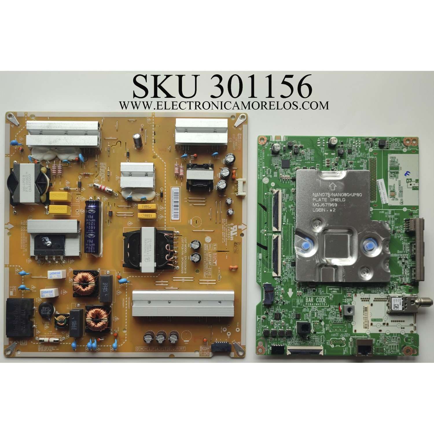 KIT DE TARJETAS PARA TV LG / MAIN EBT66648205 / EAX69581703(1.2) / FUENTE EAY65895542 / EAX69501502(1.0) / PANEL NC750TQG-ABKH3 / MODELO 75UP7300PUC.BUSFLKR