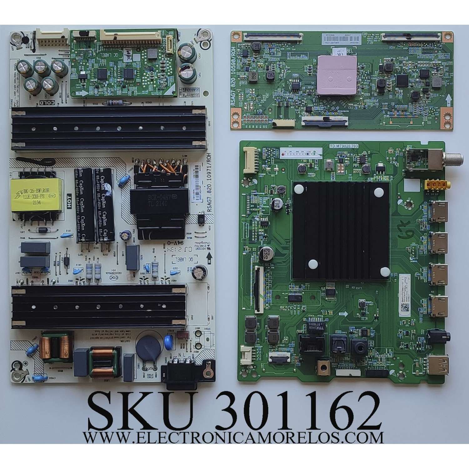 KIT DE TARJETAS PARA TV TOSHIBA·FIRE TV 4K·UHD·HDR / NUMERO DE PARTE MAIN 306666 / TD.MT9020.703 / 306667 / FUENTE 291094 / RSAG7.820.10971/ROH / T-CON 292200 / RSAG7.820.10598/ROH / PANEL HD550Y3U72-TAL5KT/S0/GM/ROH / MODELO 55M550KU 55M550U