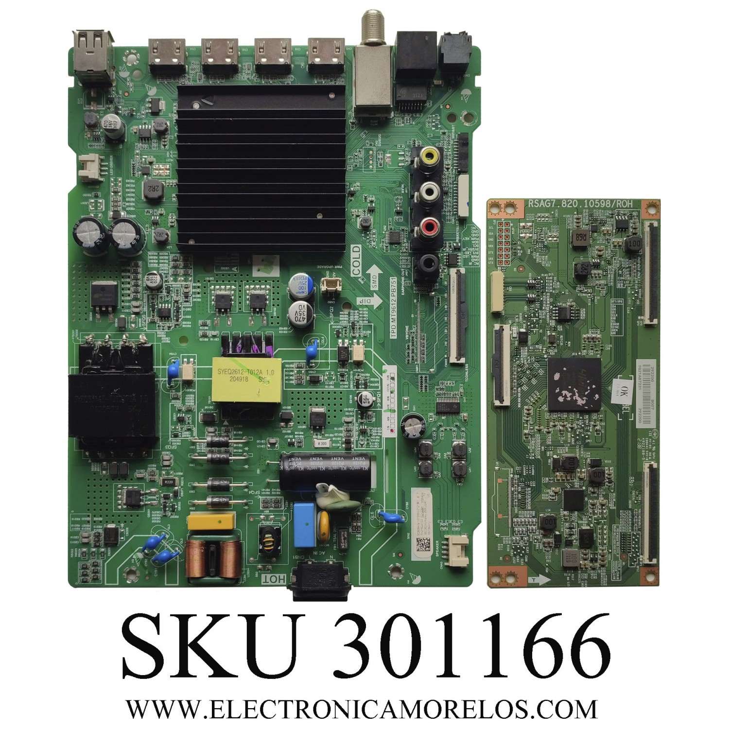 KIT DE TARJETAS PARA TV HISENSE / MAIN FUENTE 302839 / TPD.MT9612.PB751 / 302840A / T-CON 292200 / RSAG7.820.10598/ROH / PANEL HD550Y1U72-T0L2K2\GM\CKD3A\1\R / MODELO 58R6E3