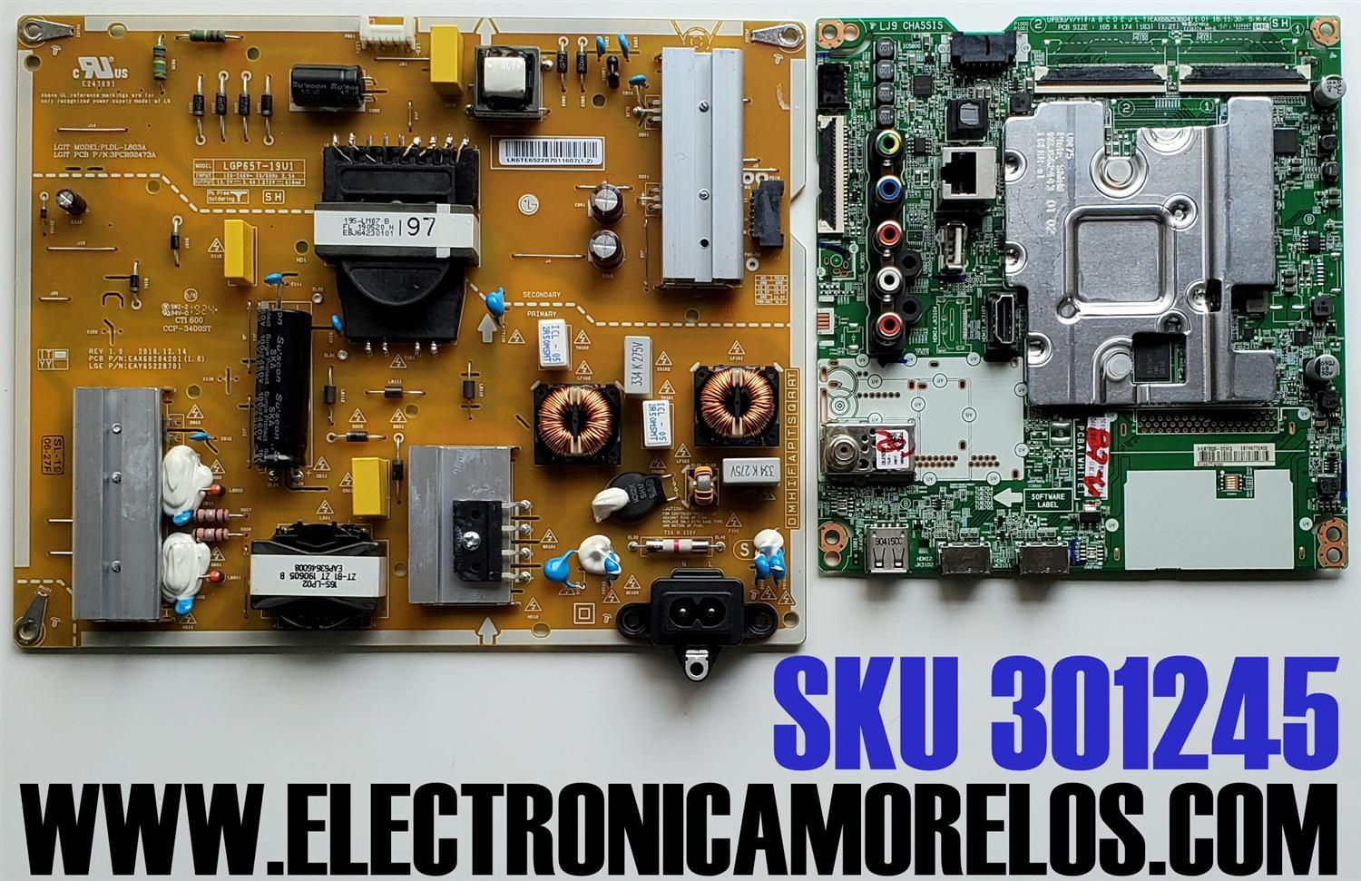KIT DE TARJETAS PARA TV LG 4K·UHD·HDR / NUMERO DE PARTE MAIN EBT65772802 / EAX68353604 / 65772802 / FUENTE EAY65228701 / PLDL-L803 / 65228701 / EAX68284201 / LGP65T-19U1 / 3PCR02473A  / PANEL NC650DQG-ABHX1 / MODELO 65UM7300PUA / 65UM7300PUA.BUSGDKR