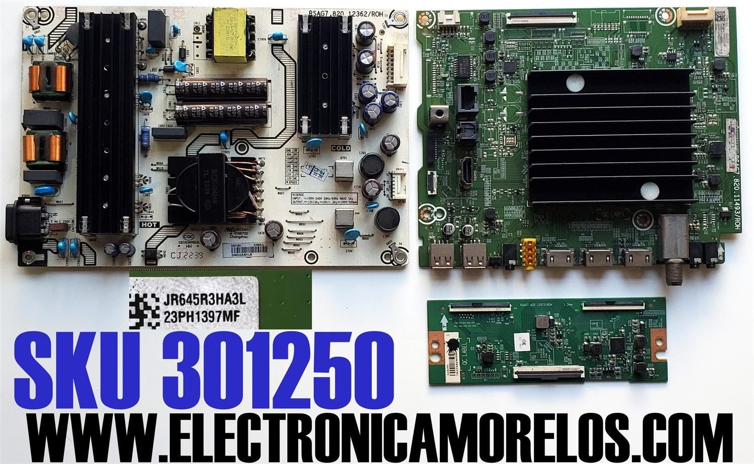 KIT DE TARJETAS PARA TV HISENSE / MAIN 324450 / RSAG7.820.11493/ROH / 65A53FUA(0012) / 324451 / T-CON 324295 / RSAG7.820.12673/ROH / 331567 / FUENTE 325154 / RSAG7.820.12362/ROH / 12362-L / PANEL HD650Y1U41-T0LBBY\S1\GM\ROH / JR645R3HA3L / MODELO 65A65H