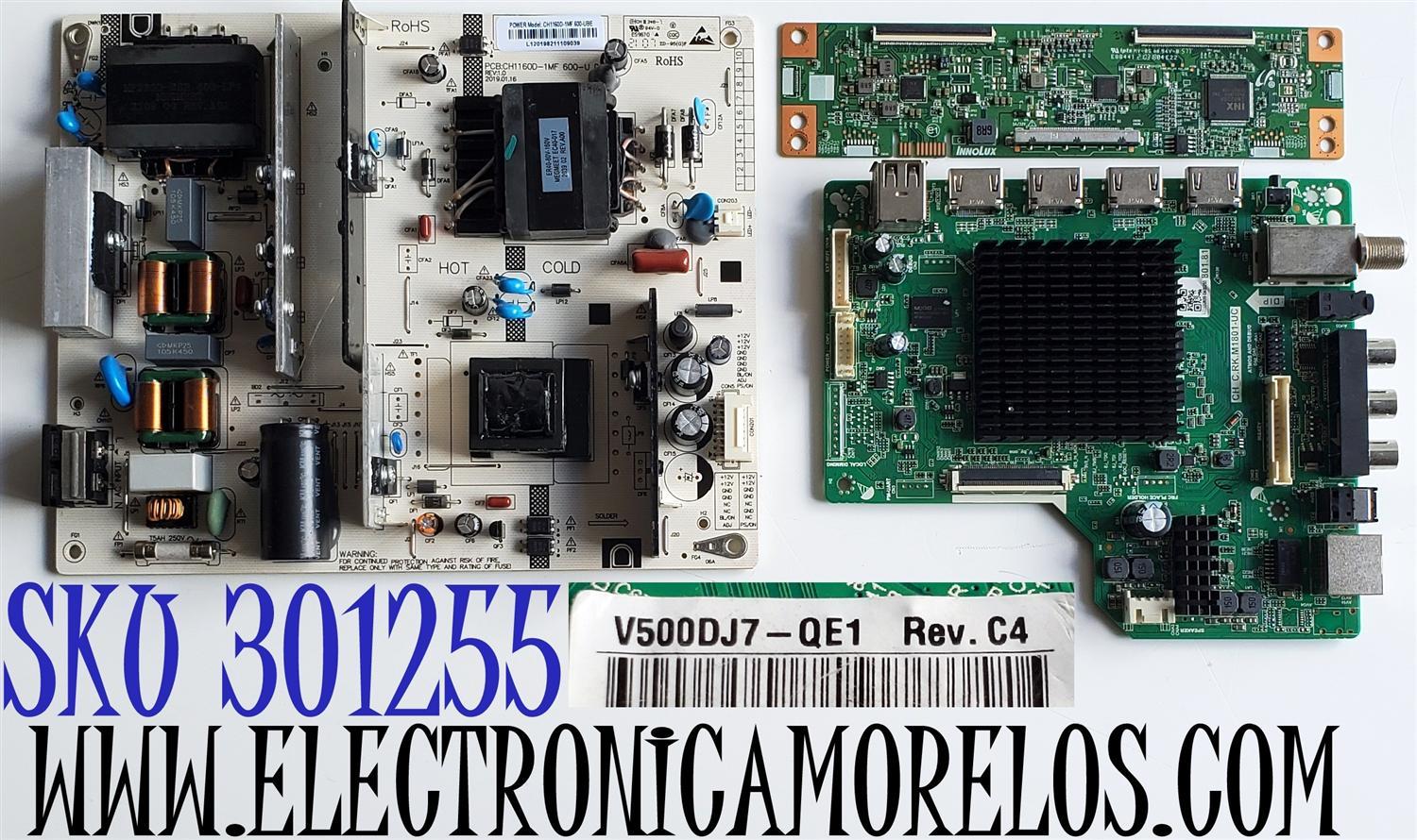 KIT DE TARJETAS PARA TV ONN / MAIN T.MS1801.81 / CH_C.RK.M1801-UC / U21030839-0A00250 / T-CON EACDJ7E15 / E88441 / FUENTE CH1160D-1MF 600-UBE / CH1160D-1MF 600-U D / PANEL C500Y19-5C / MODELO 100012585 ((50 PULGADAS))