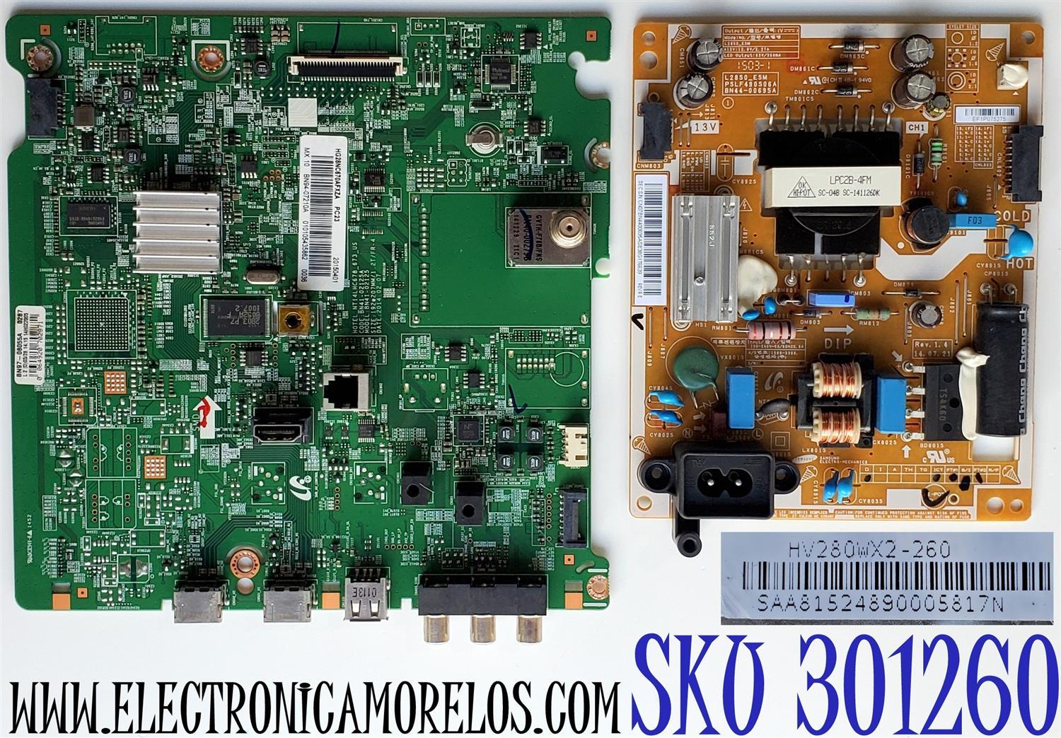 KIT DE TARJETAS PARA TV SAMSUNG / MAIN BN94-07210A / BN41-02125A / BN97-08055A / BN9407210A / FUENTE BN4400695A / L28S0_ESM / PSLF490S06A / BN44-00695A / PANEL CY-HH028AGEV1H / DISPLAY HV280WX2-260 / MODELO HG28NC670AFXZA ES01 / UN28H4 / UN28H5