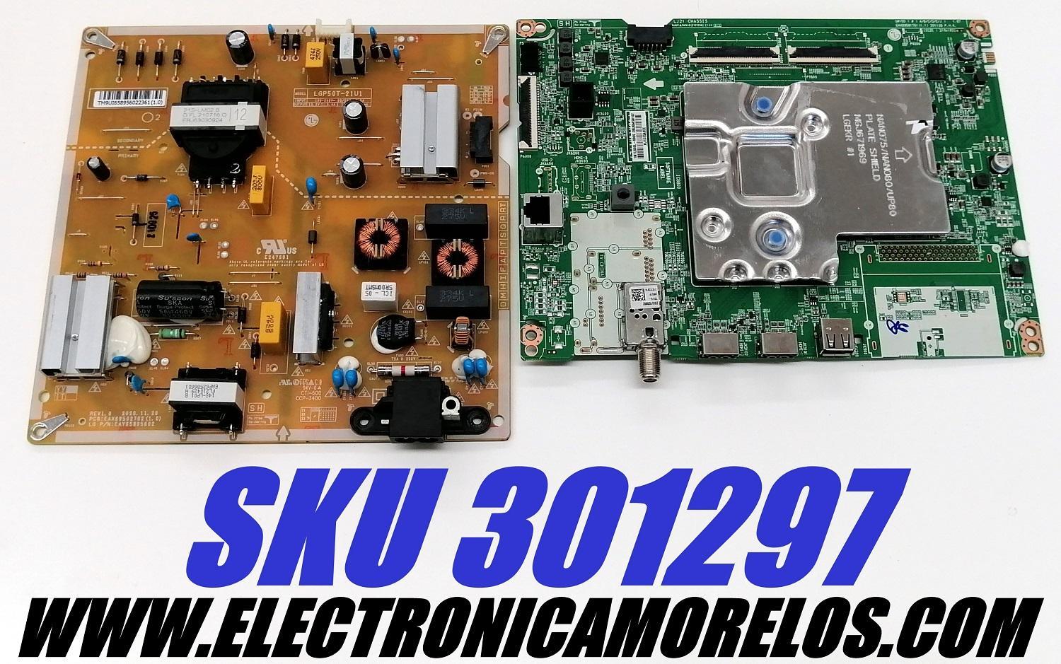 KIT DE TARJETAS PARA TV LG 4K·UHD·HDR / NUMERO DE PARTE EBU66458102 / EAX69581701 / 66458102 / EAX69581701(1.1) / FUENTE EAY65895602 / EAX69502702 / 65895602 / LGP50T-21U1 / PANEL NC500TQG-AAKH3 / MODELO 50UP7670PUC / 50UP7670PUC.BUSYLJM