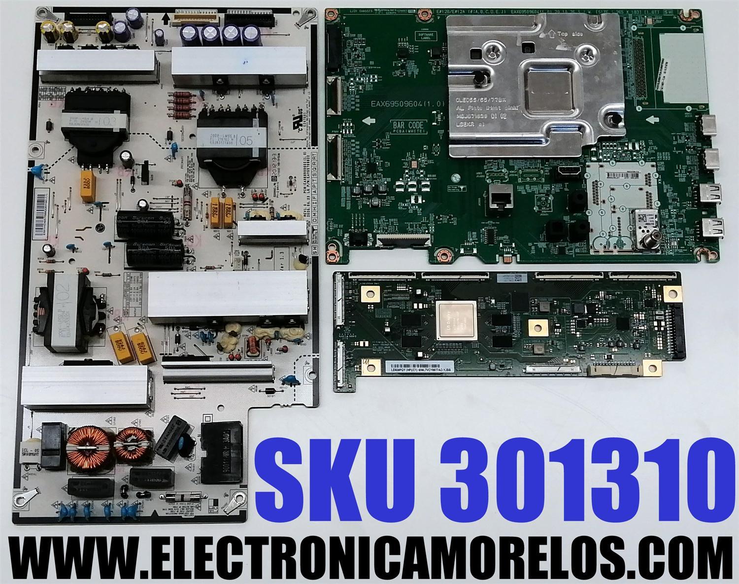 KIT DE TARJETAS PARA TV LG OLED 4K·UHD·HDR / MAIN EBT66700603 / EAX69509604 / 66700603 / T-CON 6871L-6309E / 6870C-0852B / LE650PQY / FUENTE EAY65768822 / EAX68999602 / 65768822 / LGP65BX-20OP / PANEL AC650AQY / MODELO OLED65A1PUA / OLED65A1PUA.DUSQLJR