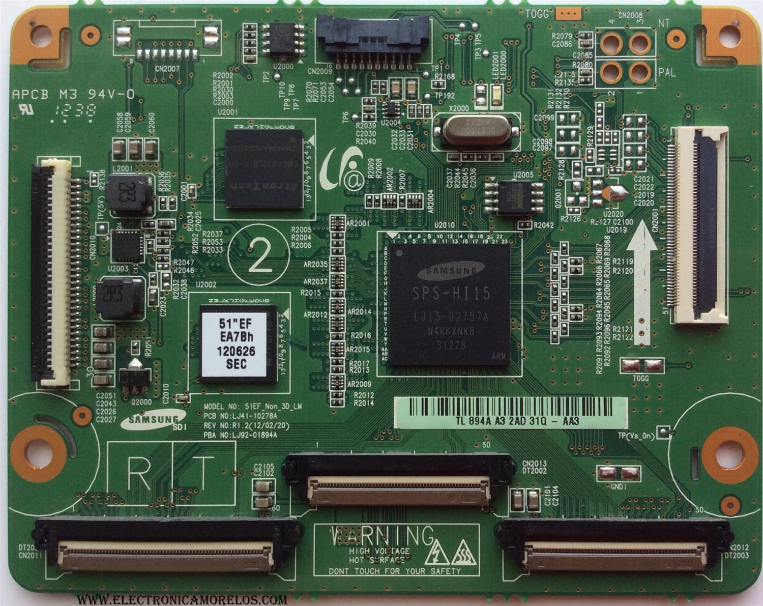 MAIN LOGICA / SAMSUNG BN96-22411A / 894A / LJ41-10278A / LJ92-01894A / MODELOS PN51E535A3FXZA TS02 / PN51F4500AFXZA US02 / PN51E530A3FXZA TS02 / PN51E530A3FXZA TD04 / PN51E535A3FXZA / PANEL S51FH-YB01 / S51FH-YD01