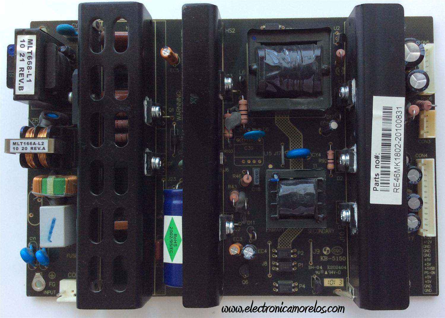 FUENTE DE PODER PARA TV RCA / NUMERO DE PARTE RE46MK1802 / MLT666T-L1 / MLT666T / PANEL'S HV320WXC-100 / LTA320AP25 / MODELO 32LA30RQD / 32LA30RQD 1K18-32A30RD-C1