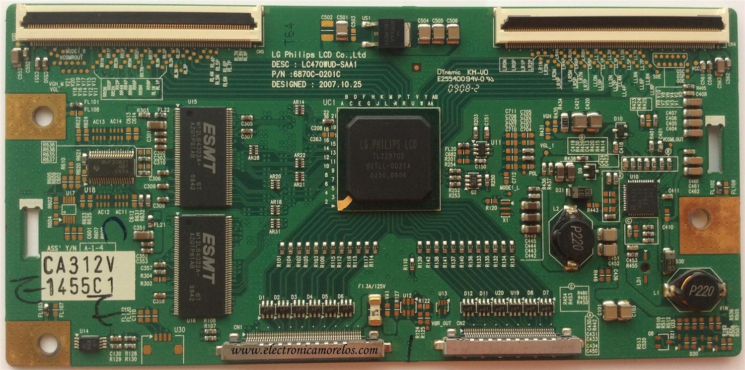 T-CON / VIZIO 6871L-1455C / 6870C-0201C / 1455C / MODELO SV470XVT1A LPPCEBK	