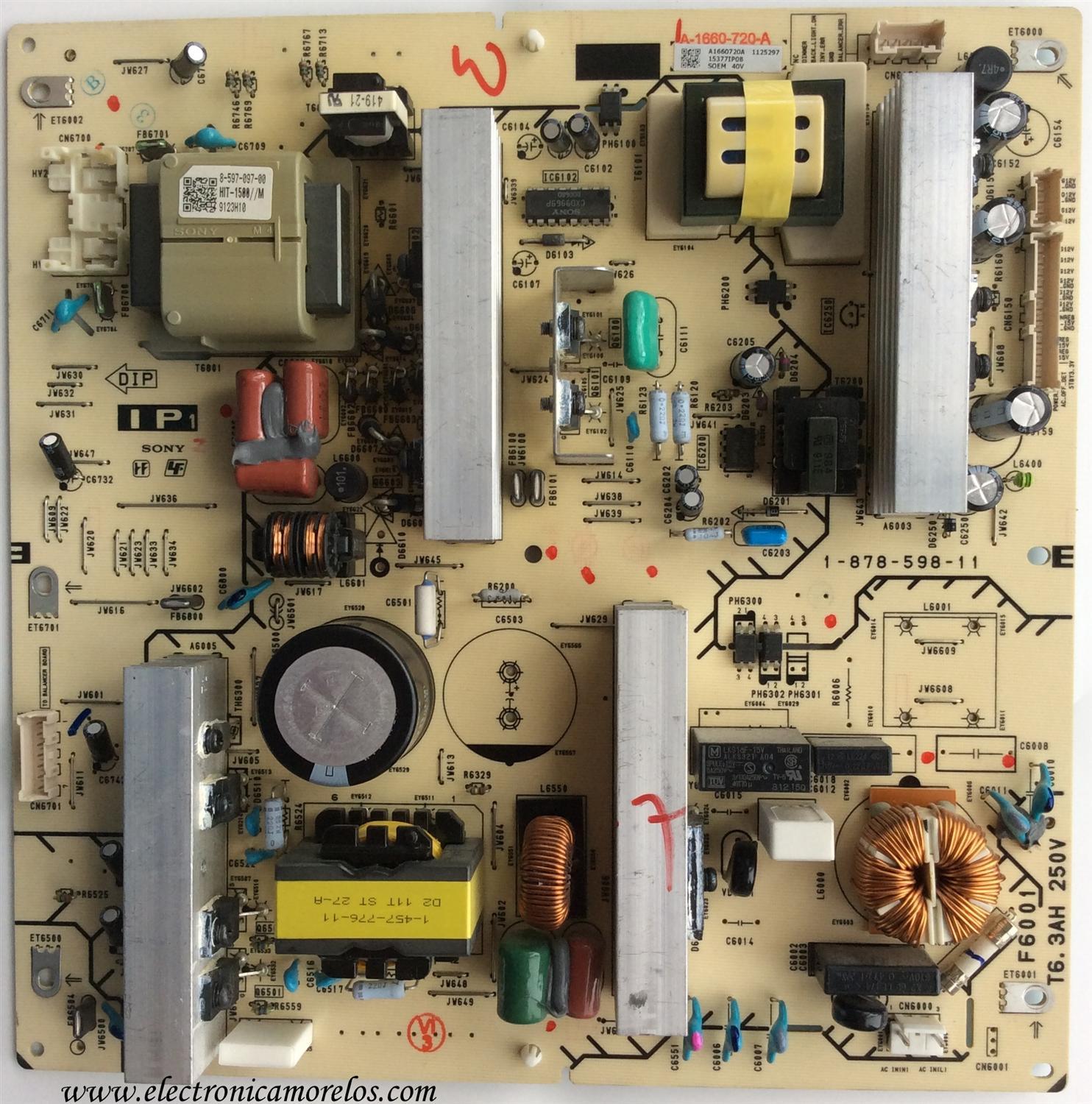 FUENTE DE PODER / SONY A-1660-720-A / A1660720A / 1-878-598-11 / PARTE SUSTITUTA A-1660-720-B / PANEL LTY400HA11 / MODELOS KDL-40SL150 / KDL-40S5100 / KDL-40V5100 / KDL-40V5500
