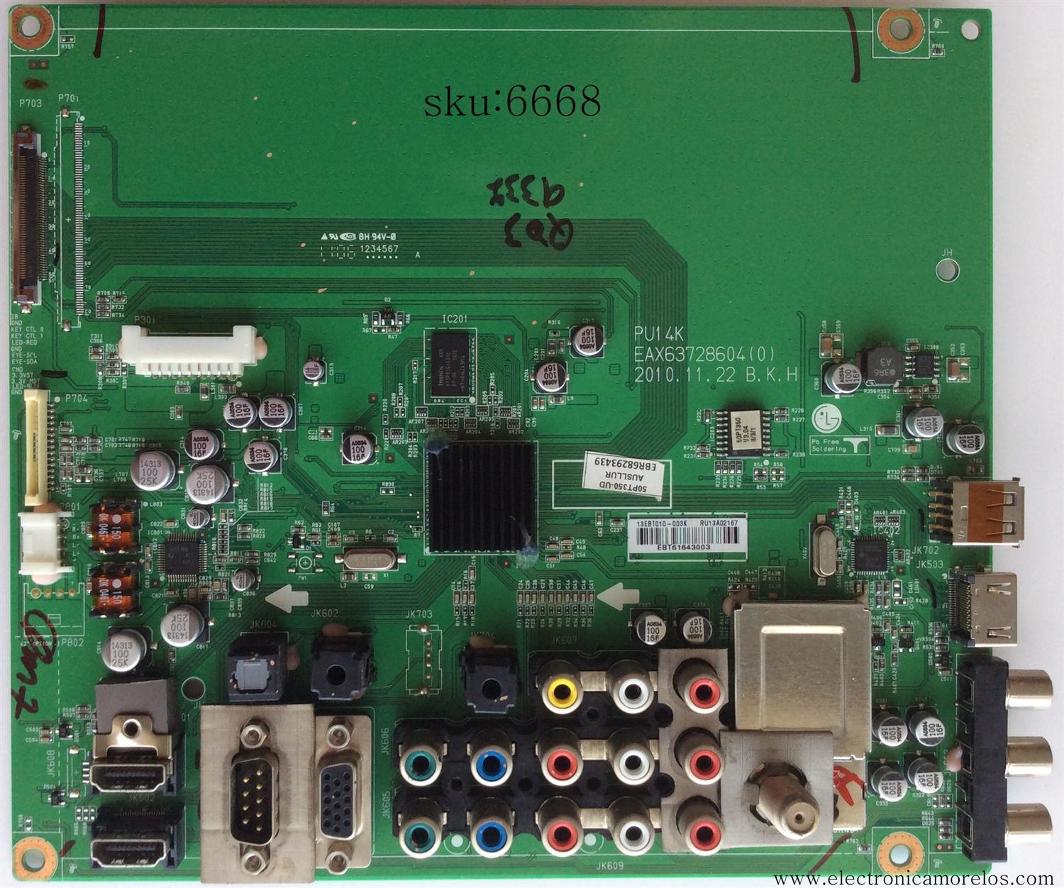 MAIN / LG EBT61643003 / EAX63728604(0) / PANEL PDP50T30010 / MODELO 50PT350-UD.AUSLLUR / SUSTITUTAS EBT61397416 / EBT61643001 / EBR68293439