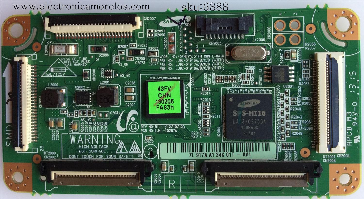 MAIN LOGICA / RCA LJ92-01917A / LJ41-10297A / 917A / MODELO DPTC430M4	