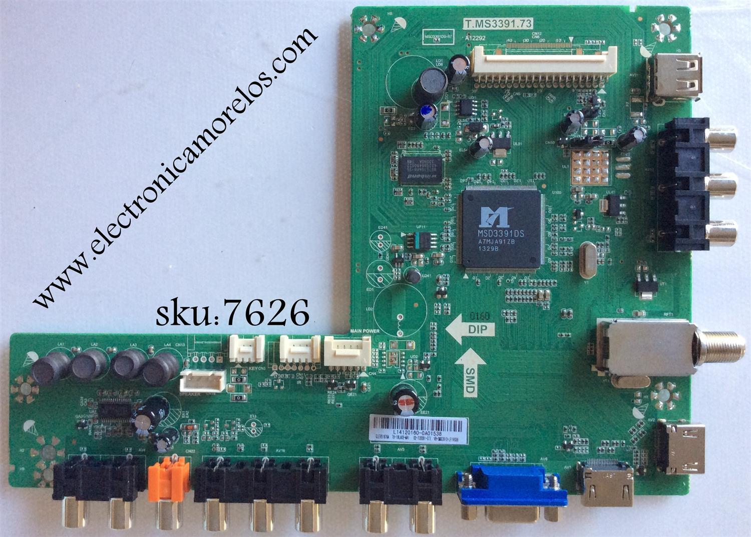 MAIN PARA TV TCL L14120160 / T.MS3391.73 / GLE951878A / T8-19LAK5-MA1 / 02-TCB391-CT1 / V8-0MS3910-LF1V036	