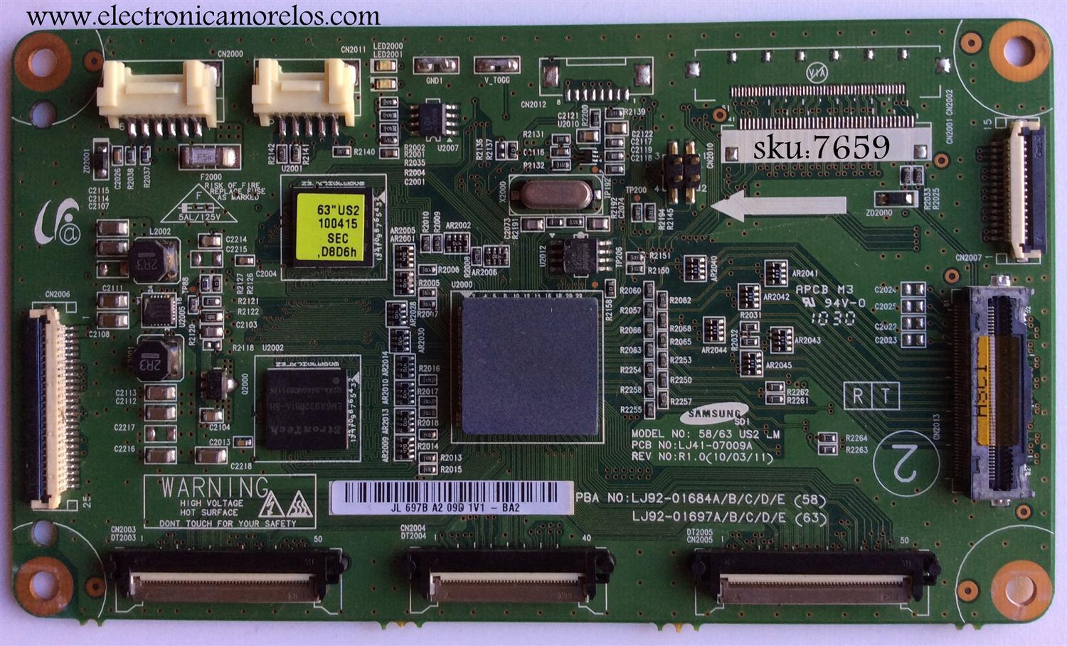 MAIN LOGICA / SAMSUNG LJ92-01697B / 697B / LJ92-01684A / LJ41-07009A / MODELO PN63C8000YFXZA I002 / PN63C7000YFXZA	
