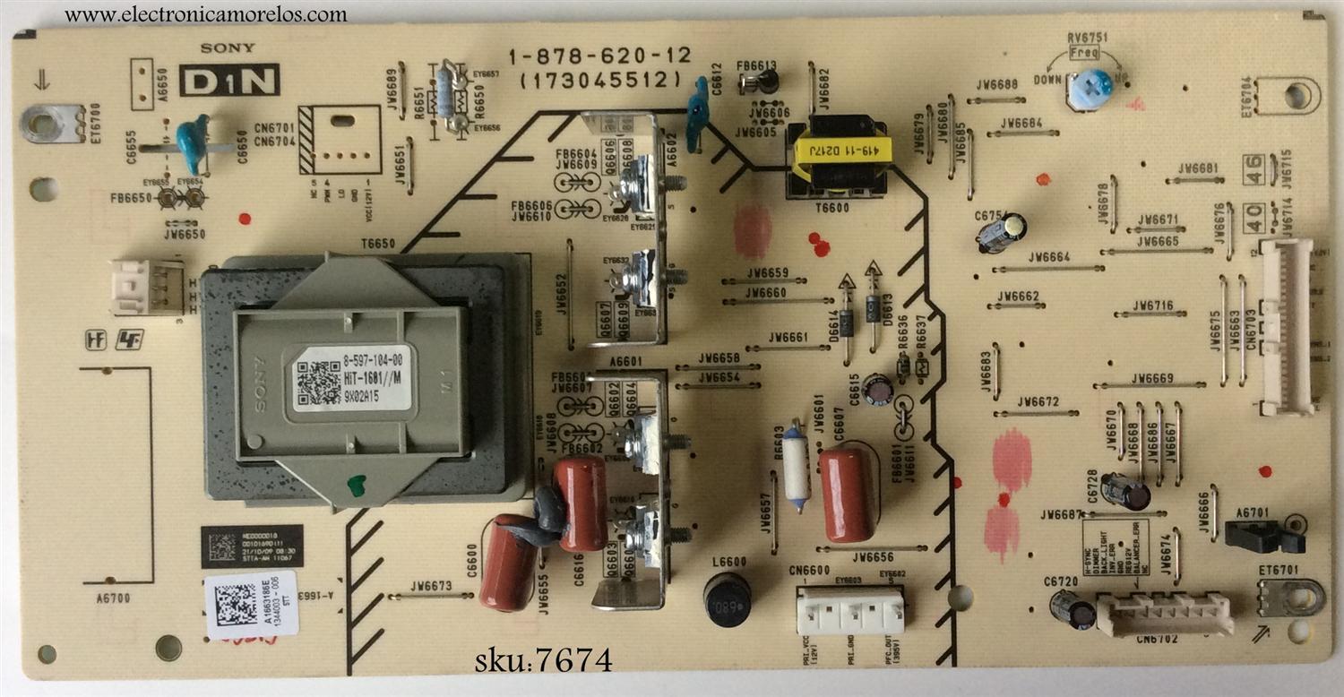 TARJETA D1N / SONY A-1663-186-E / A1663186E / 1-878-620-12 / 173045512 / MODELO KDL-46VL150 	