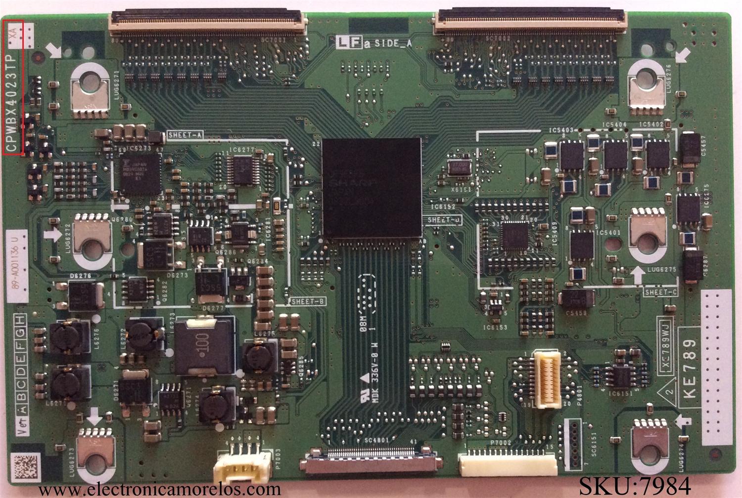 T-CON / SHARP CPWBX4023TPXA / KE789 / XE789WJ / PANEL LK460D3LW80Z2 / MODELOS LC-46BD80U / LC-46D85U / LC-46E77UN / LC-46SB57U