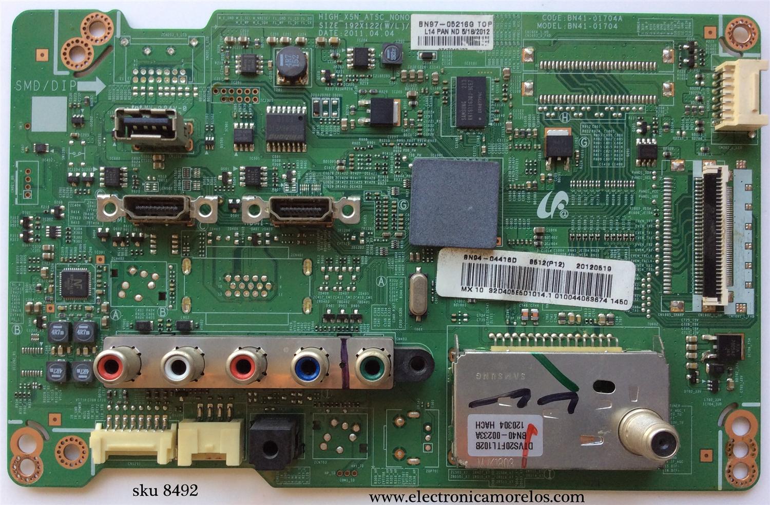 MAIN / SAMSUNG BN94-04416D / BN41-01704A / BN97-05216G / PARTE SUSTITUTA BN94-05411F / PANEL LTF320AP11 / MODELO LN32D405 / LN32D405E5DXZA SP01