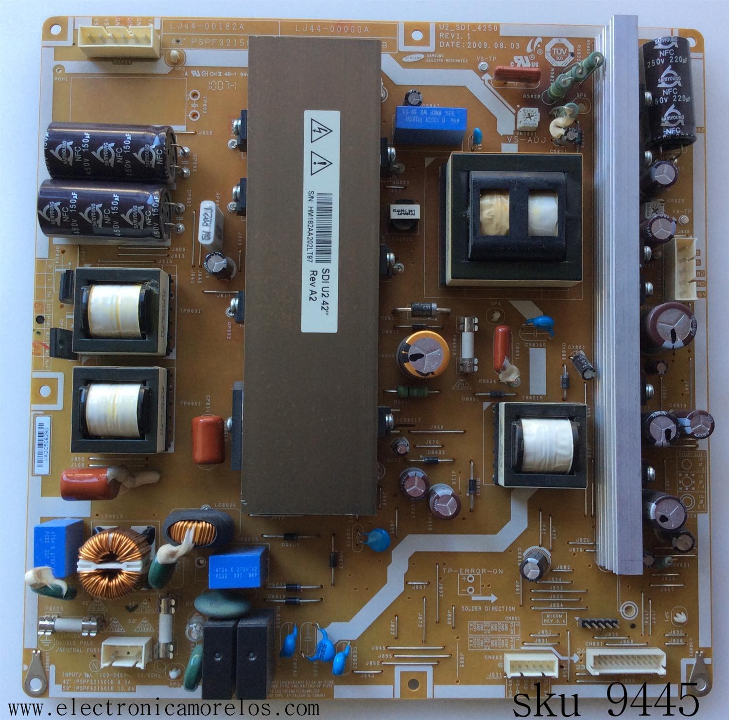 FUENTE DE PODER / PIXEL LJ44-00182A / PSPF321501B / U2_SDI_4250 / MODELO PT-4219H	